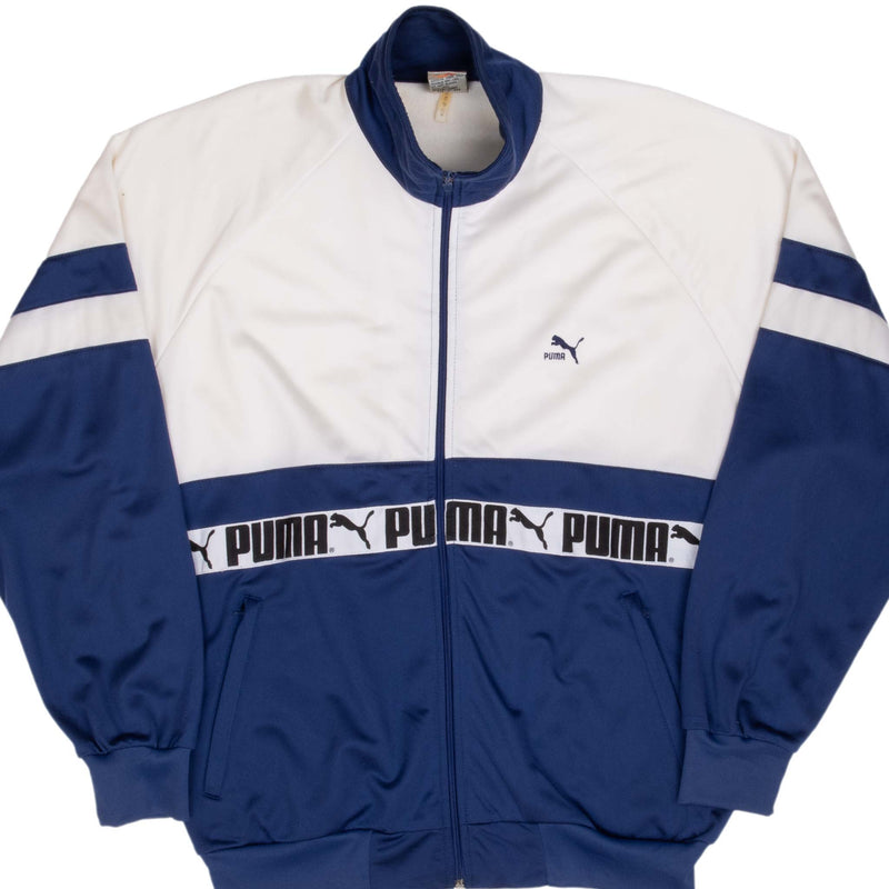 Vintage Puma Track White and Blue Jacket 1980S Size Large