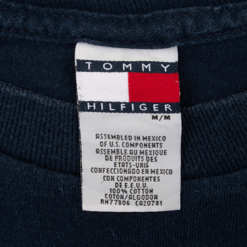 VINTAGE TOMMY HILFIGER SPELLOUT NAVY BLUE TEE SHIRT 1990S MEDIUM