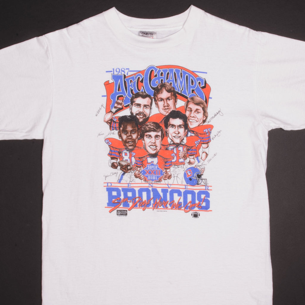 Vintage NFL Denver Broncos Afc Champs Tee Shirt 1987 Size Large Made Usa With Single Stitch Sleeves