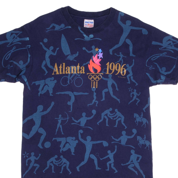 CAMISETA VINTAGE CON ESTAMPADO COMPLETO DE LOS JUEGOS OLÍMPICOS DE ATLANTA 1996, TALLA GRANDE, FABRICADA EN EE. UU.