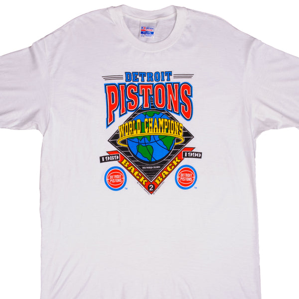 Vintage NBA Detroit Pistons World Champions Back To Back 1989 1990 Tee Shirt Size XLarge Made In USA. With Single Stitch Sleeves