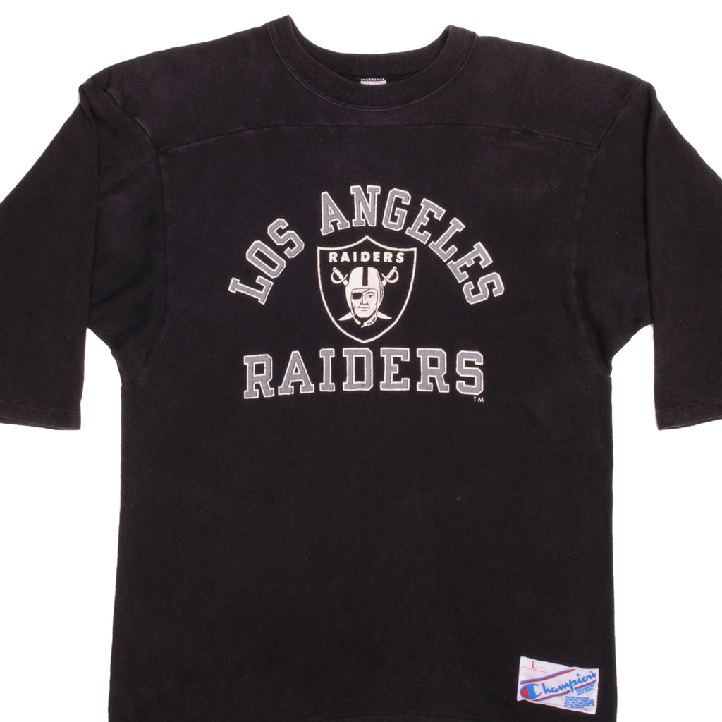 Vintage Champion NFL Los Angeles Raiders 2/3 Sleeves Tee Shirt Early 1980S Size L Made In USA With Single Stitch Sleeves