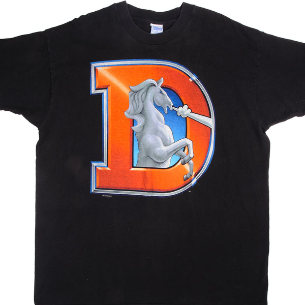 Vintage Black NFL Denver Broncos Tee Shirt 1994 Size XLarge Made In USA. With Single Stitch Sleeves.