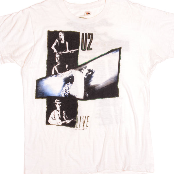 Vintage U2 Live The Joshua Tree Tour Fruit Of The Loom Tee Shirt 1987 Size Large Made In USA With Single Stitch Sleeves.