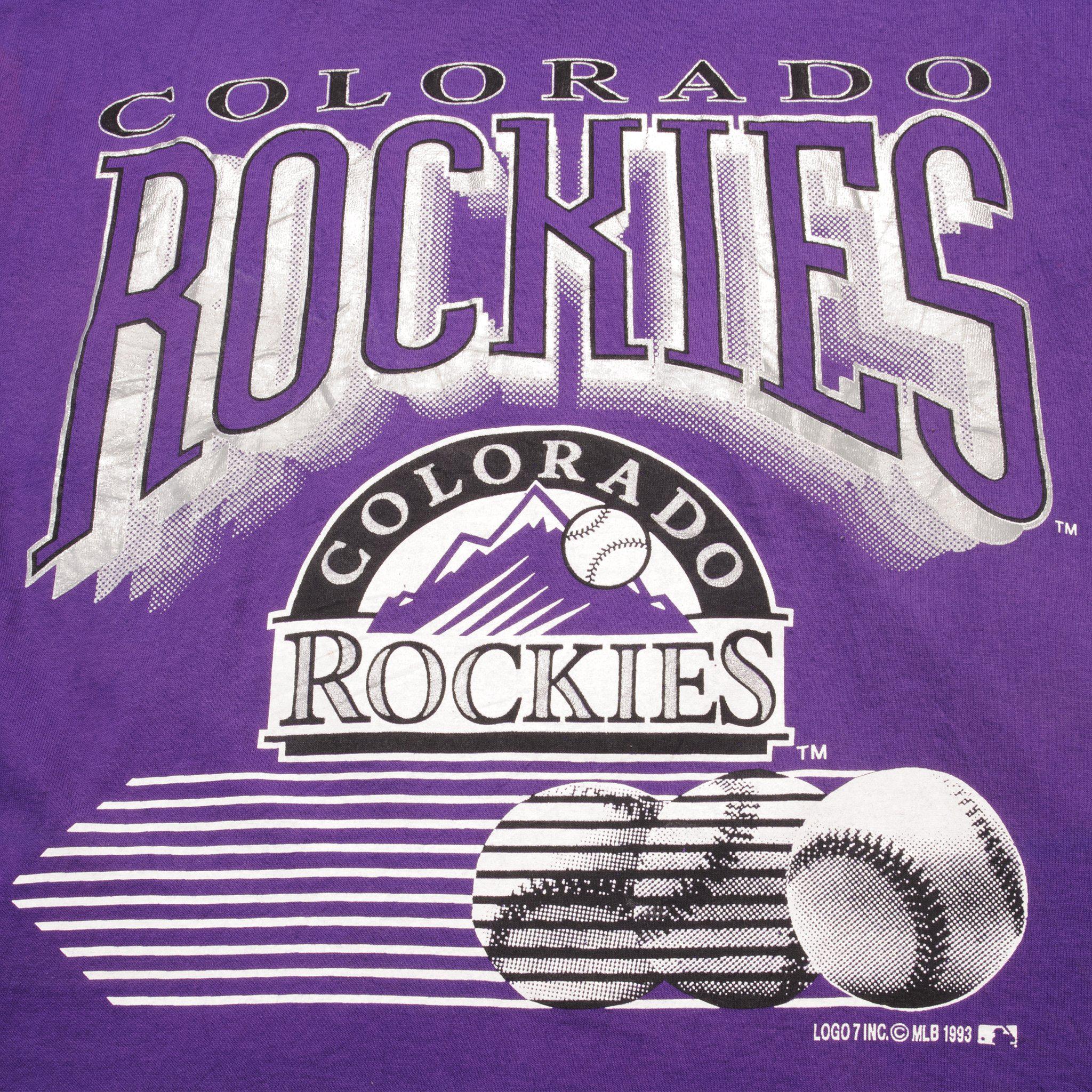 VINTAGE Colorado Rockies Hoodie T-Shirt Adult XL 1993 Logo 7 MLB Short  Sleeve