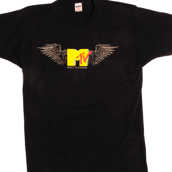 Vintage MTV Music Television Collegiate Pacific Tee Shirt 1980's Size Medium with single stitch sleeves.