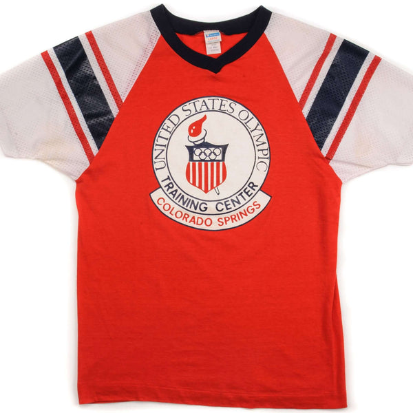 CAMISETA VINTAGE DEL CENTRO DE ENTRENAMIENTO OLÍMPICO DE LOS ESTADOS UNIDOS, CAMPEÓN, AÑOS 70, TAMAÑO MEDIANO, FABRICADA EN EE. UU.