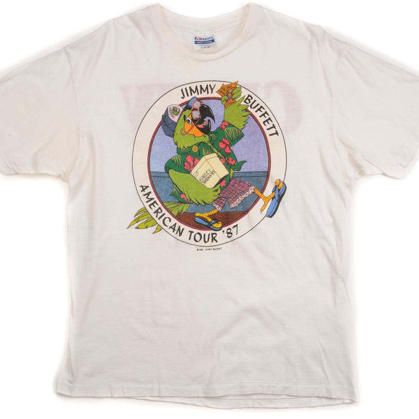 CAMISETA VINTAGE DE LA TRIPULACIÓN DEL TOUR AMERICANO DE JIMMY BUFFETT, TALLA GRANDE, 1987, FABRICADA EN EE. UU.