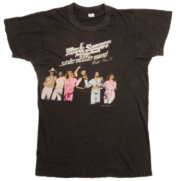 CAMISETA VINTAGE BOB SEGER THE SILVER BULLET BAND WORLD TOUR 78, PEQUEÑA, FABRICADA EN EE. UU.