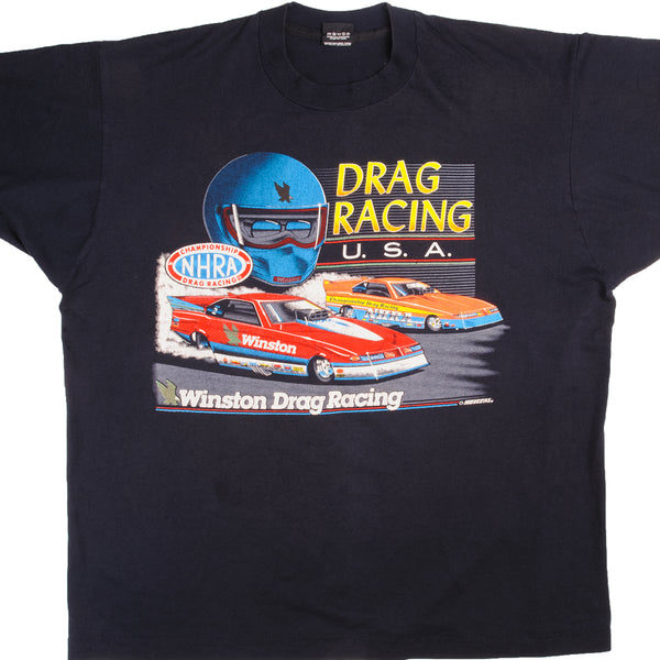 Vintage Nascar Drag Racing USA Winston Tee Shirt 1990s Size XL With Single Stitch Sleeves. Made In USA