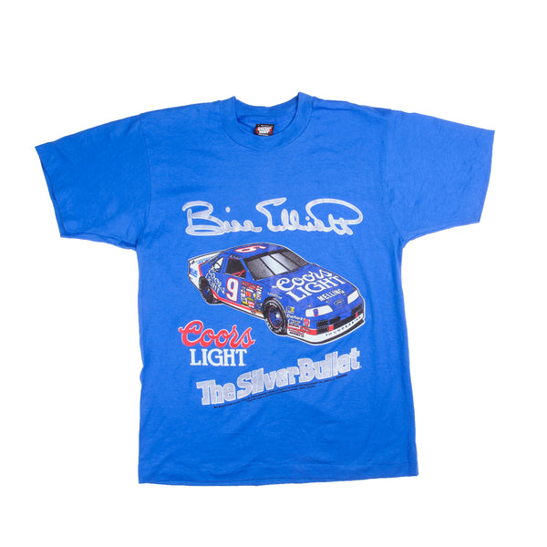 Vintage Nascar Bill Eliott "The Silver Bullet" Tee Shirt 1990s Size L With Single Stitch Sleeves. Made in USA