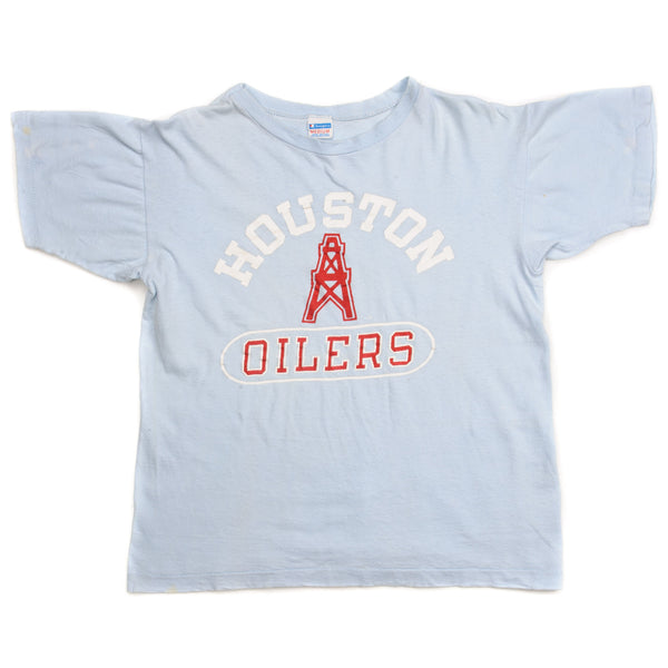 CAMISETA VINTAGE DE LA NFL CHAMPION DE LOS HOUSTON OILERS DE 1969 A PRINCIPIOS DE LA DÉCADA DE 1980, TALLA MEDIANA, FABRICADA EN EE. UU.