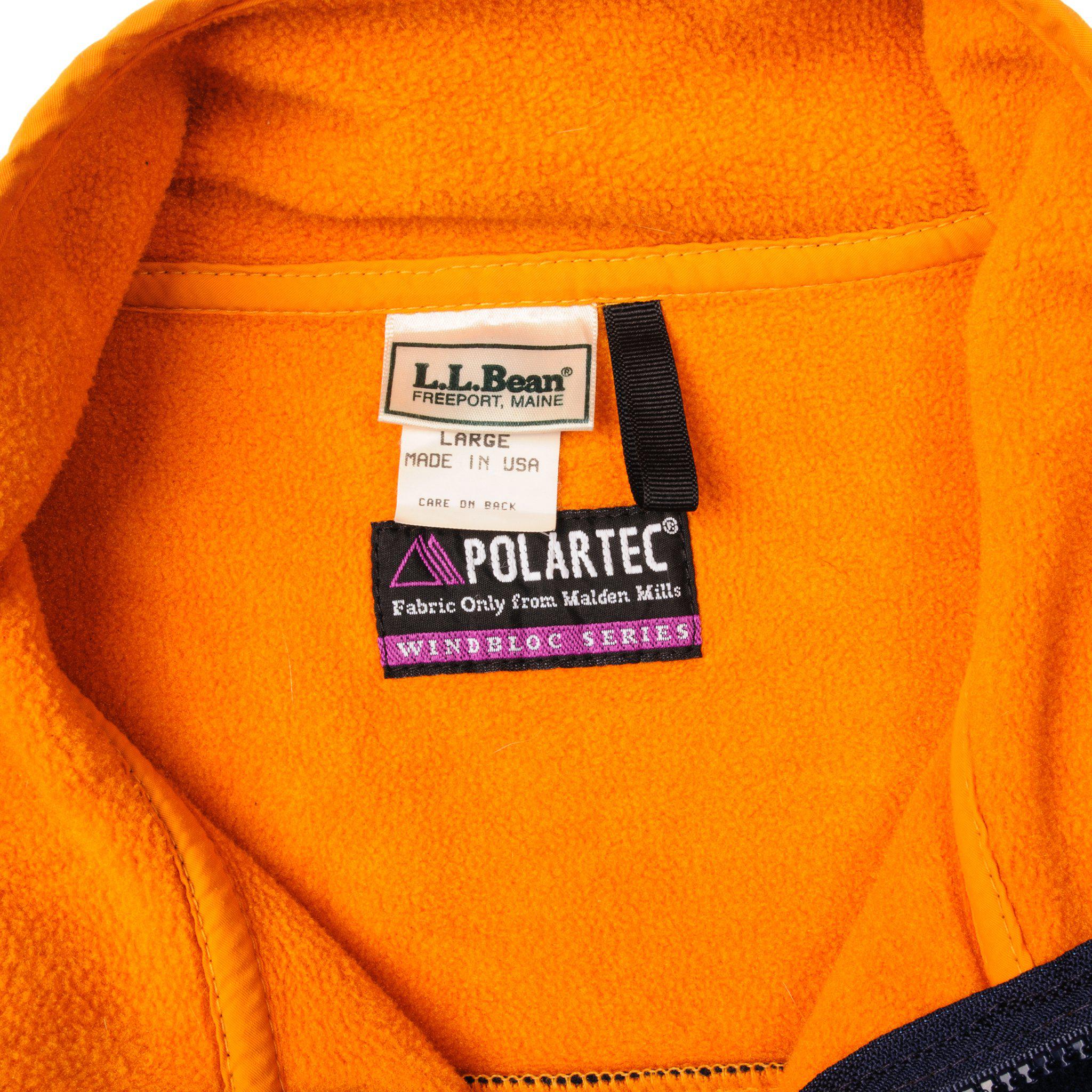 VTG LL Bean Mens L Large Bright Orange Fleece Hunting Jacket Pants USA Made