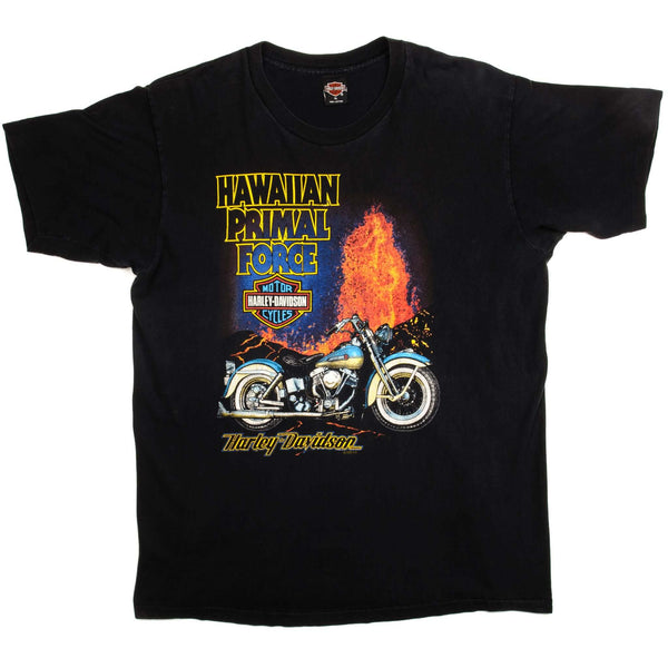 Vintage Harley Davidson Hawaiian Primal Force Tee Shirt 1995 Size Large Made In USA. BLACK