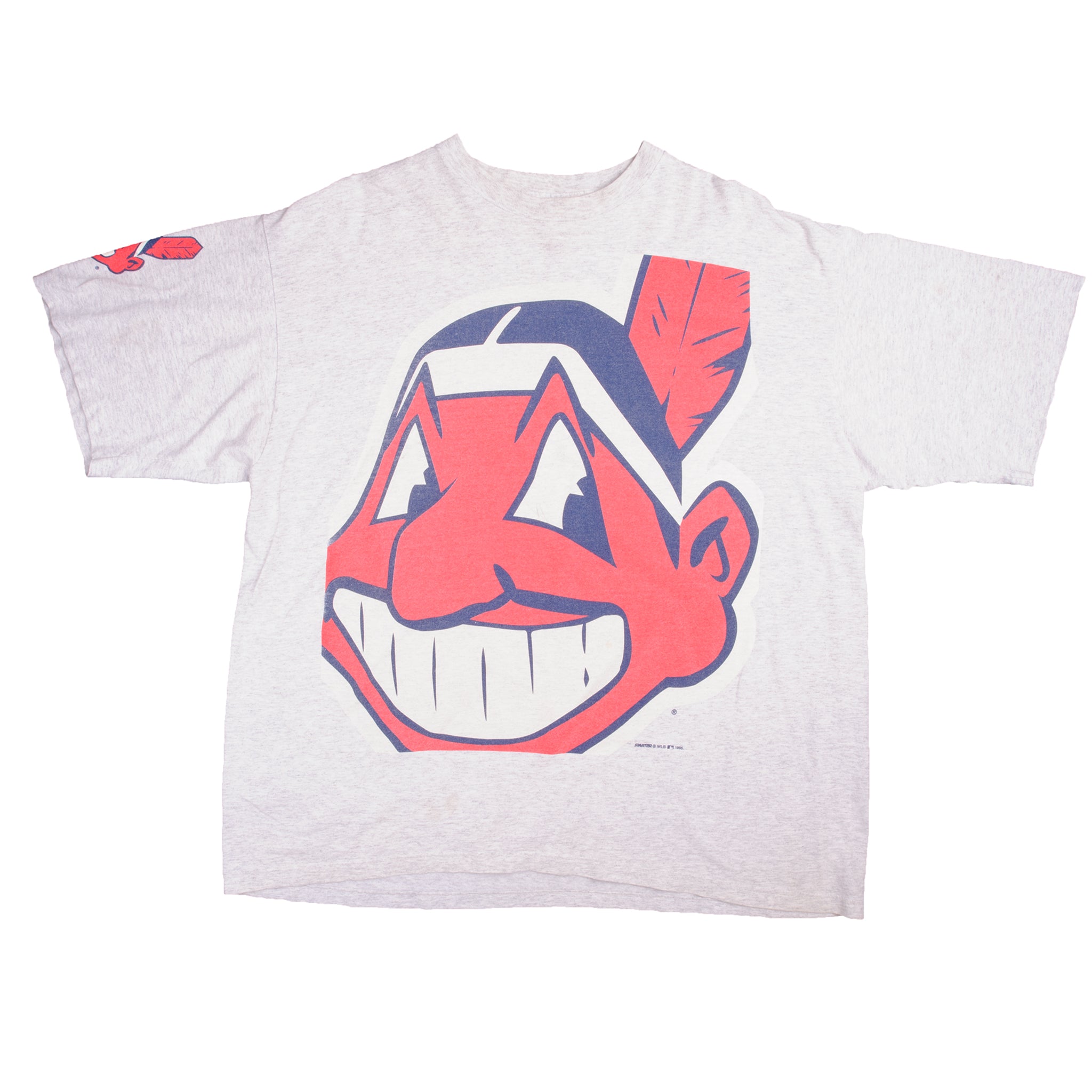 VINTAGE MLB CLEVELAND INDIANS WITH CHIEF WAHOO TEE SHIRT 1995 SIZE