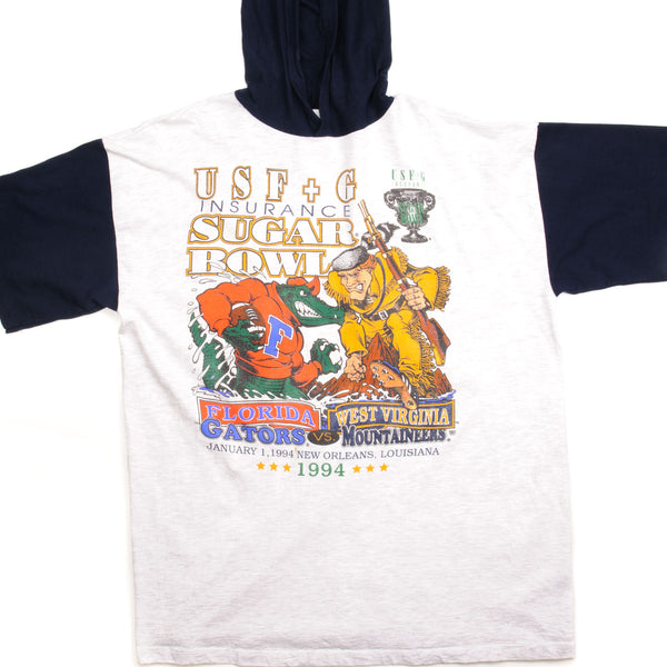 CAMISETA CON CAPUCHA VINTAGE DE LA NCAA FL GATORS VS WV MOUNTAINEERS 1994 XL FABRICADA EN EE. UU.