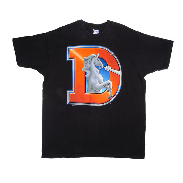 Vintage Black NFL Denver Broncos Tee Shirt 1994 Size XLarge Made In USA. With Single Stitch Sleeves.