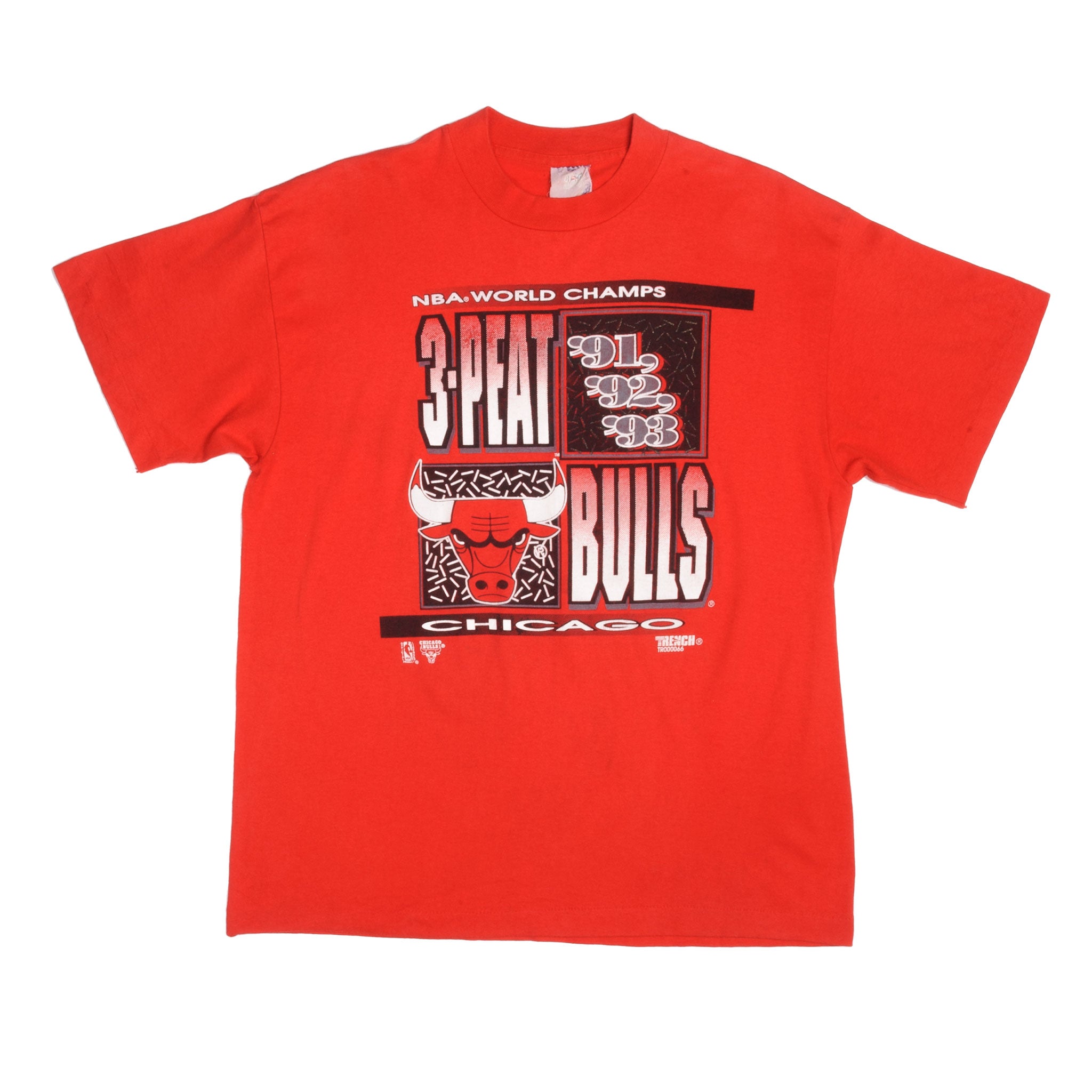 Vintage CHICAGO BULLS NBA 1993 3 World Champions T Shirt Cartoon Rare XL