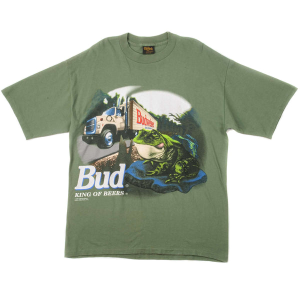 Vintage Budweiser Bud King Of Beers Tee Shirt Size Large Made In USA. GREEN