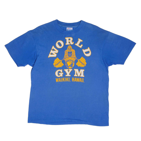 Vintage World Gym Waikiki Hawaii Illustration by Drasin Tee Shirt 1990S Size XL Made In USA With Single Stitch Sleeves