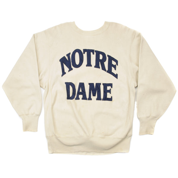 Vintage Champion Reverse Weave Notre Dame Sweatshirt 1990-Mid 1990’S Size XL Made In USA. IVORY