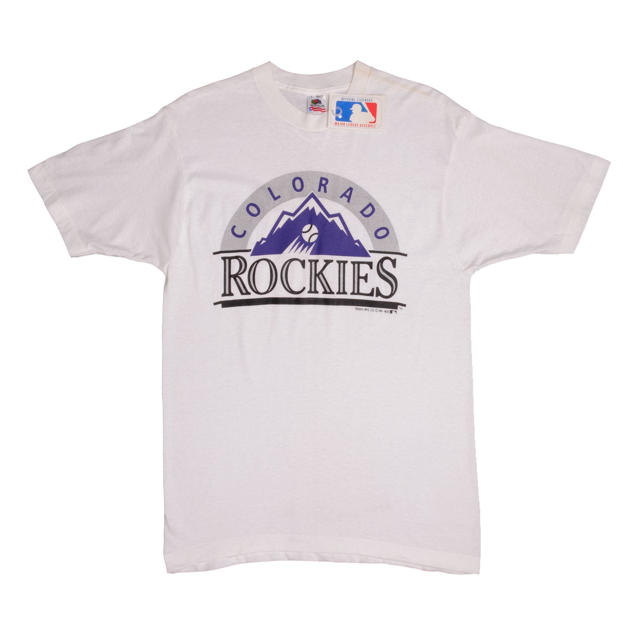 Vintage Colorado Rockies Shirt Large White Purple 90s MLB Baseball Two Tone