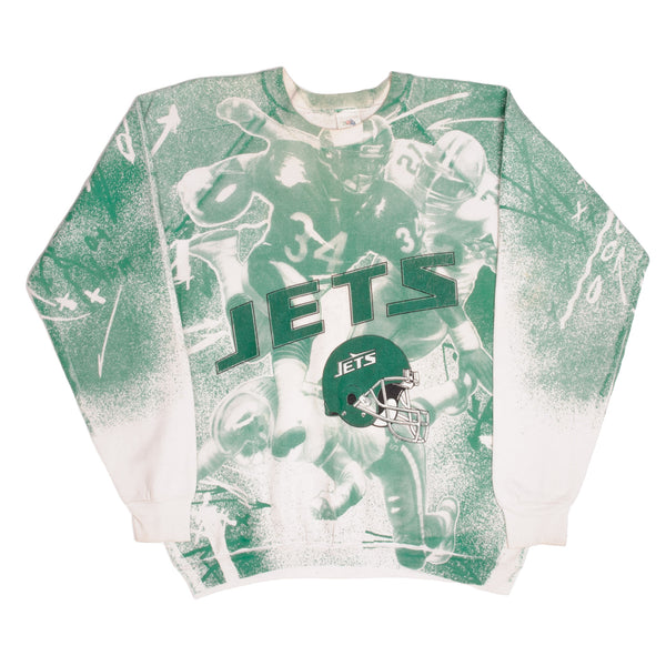 Vintage All Over Print NFL New York Jets Sweatshirt Size XL Made In USA. 1990s