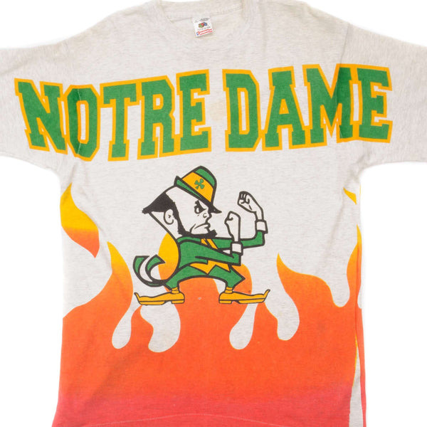 CAMISETA VINTAGE CON ESTAMPADO COMPLETO DE LA UNIVERSIDAD DE NOTRE DAME, AÑOS 90, TALLA GRANDE, FABRICADA EN EE. UU.