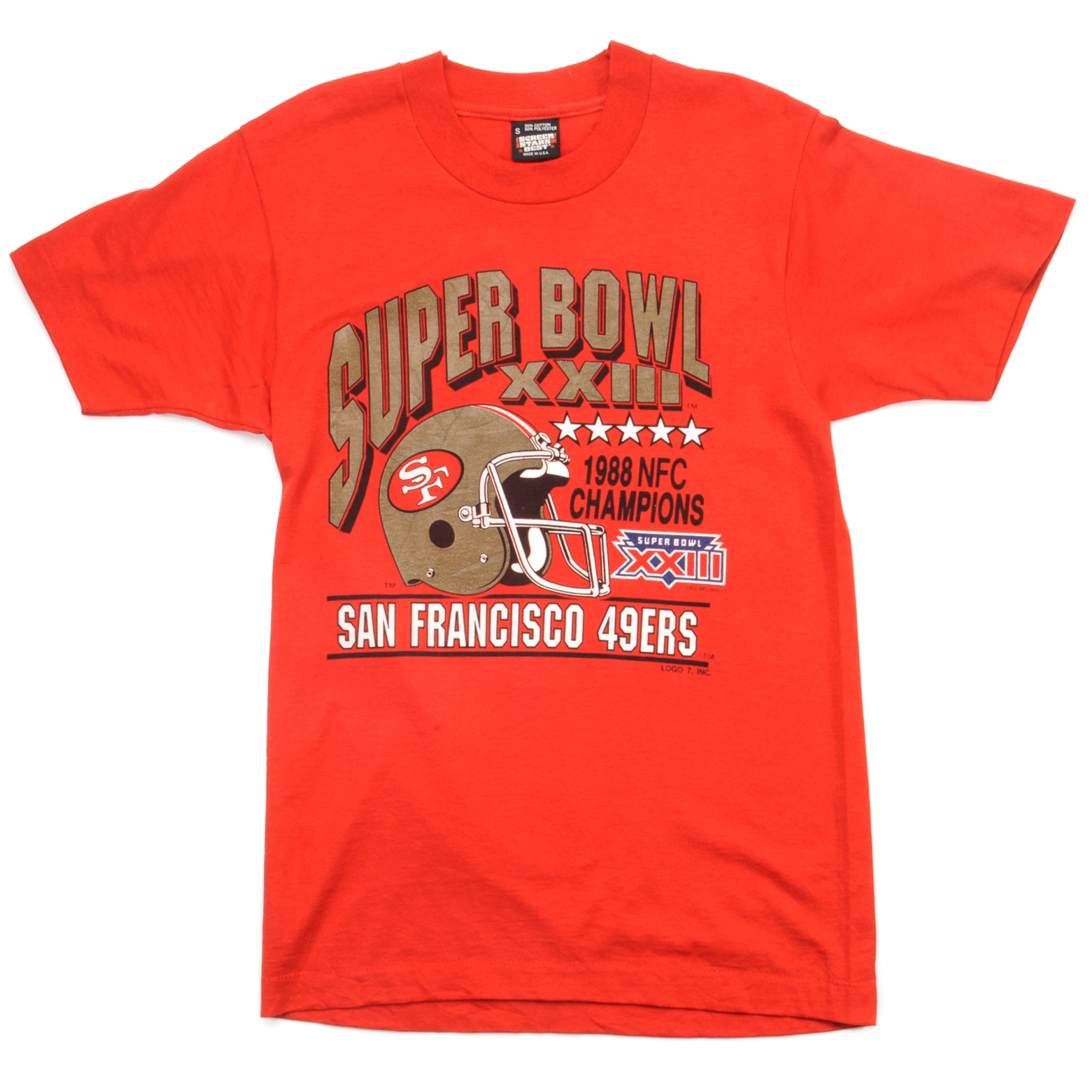 ShopExile 1989 Super Bowl Shirt 80s San Francisco 49ers Shirt Football Graphic Tee NFL Superbowl XXIII Single Stitch Red Vintage 1980s Medium Large