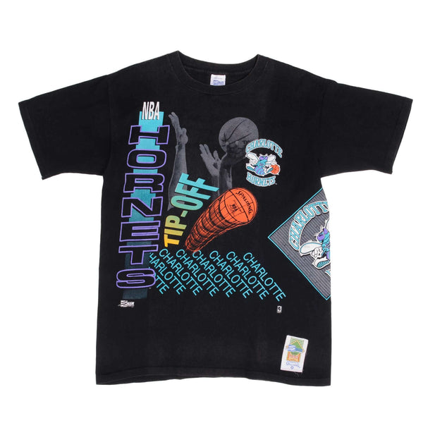 Vintage NBA All Over Print Charlotte Hornets Tee Shirt 1992 Size Large With Single Stitch Sleeves Made In USA