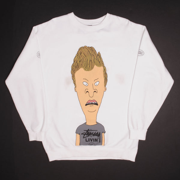 SUDADERA VINTAGE STUSSY X BEAVIS &amp; BUTT HEAD TALLA MEDIANA FABRICADA EN EE. UU.