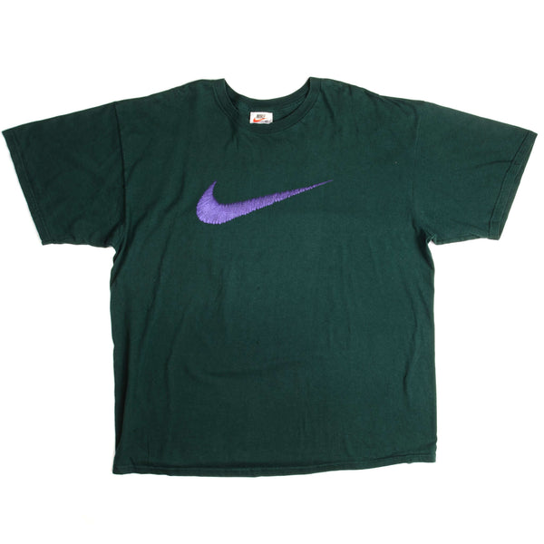 Vintage Nike With Purple Swoosh Tee Shirt 1990S Size XL Made In USA. GREEN