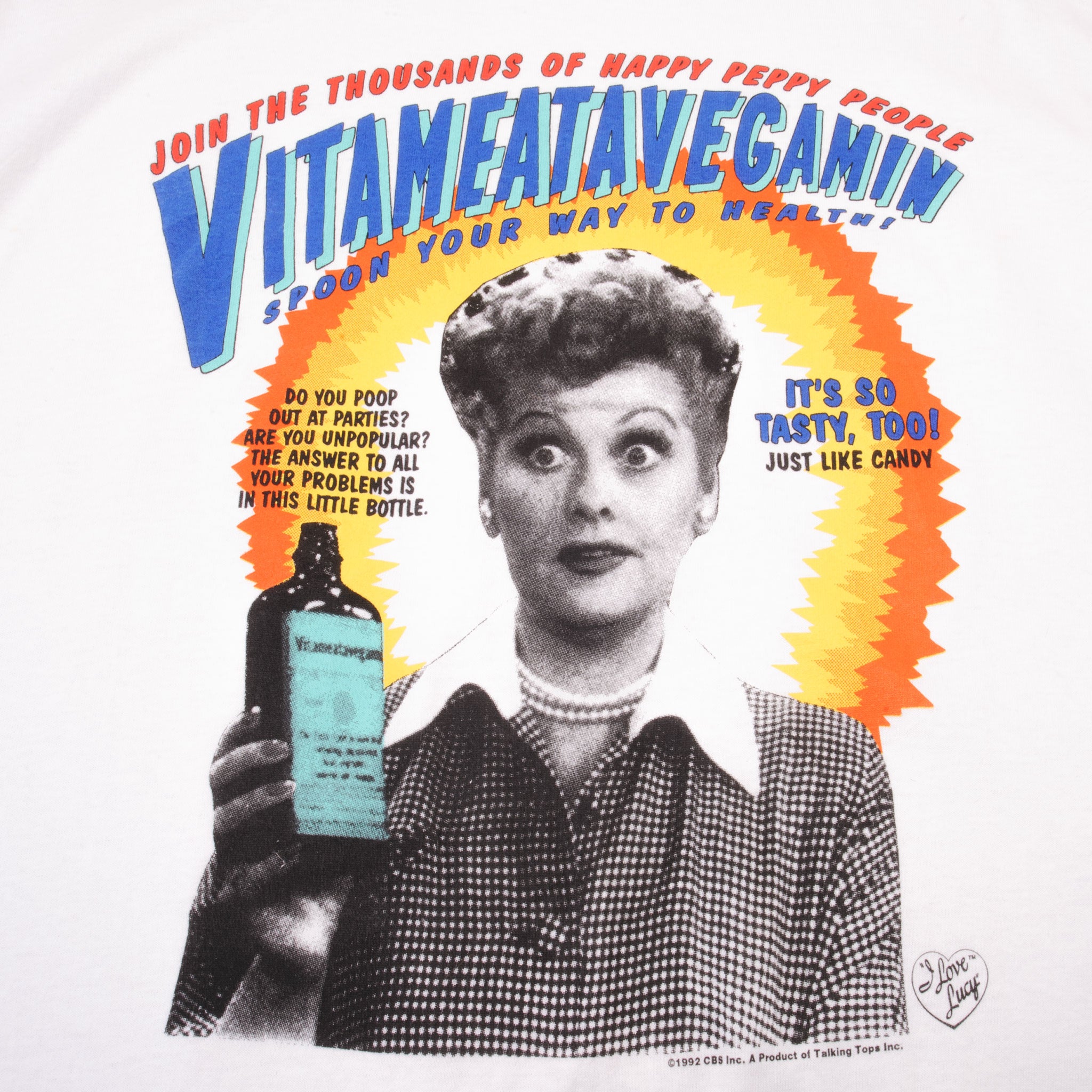 VINTAGE I LOVE LUCY VITAMEATAVEGAMIN 1992 TEE SHIRT SIZE XL