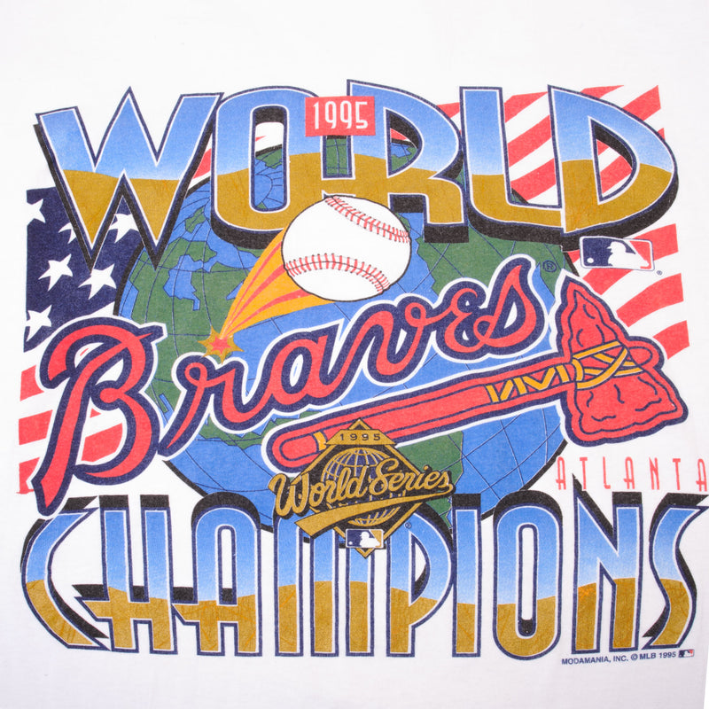 Vintage 1995 MLB World Series Atlanta Braves Cotton White S-4XL