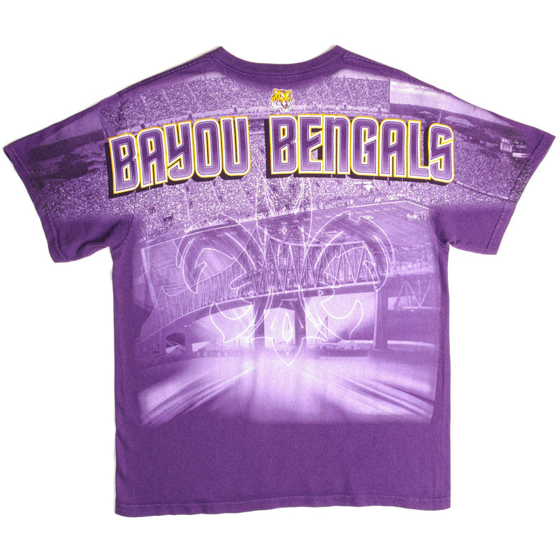 Vintage All Over Print Louisiana State University Tigers Bayou Bengals Tee Shirt Size Large.