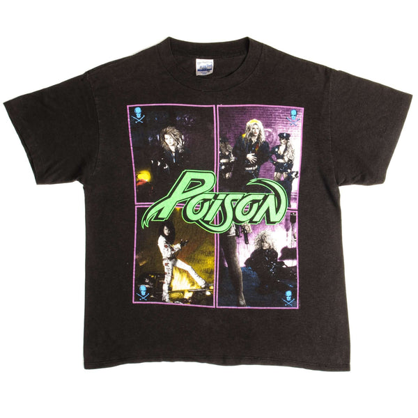 Vintage Poison Open Up And Say Ahhh !!! Tour Tee Shirt 1988 Size Large Made In USA With Single Stitch Sleeves.