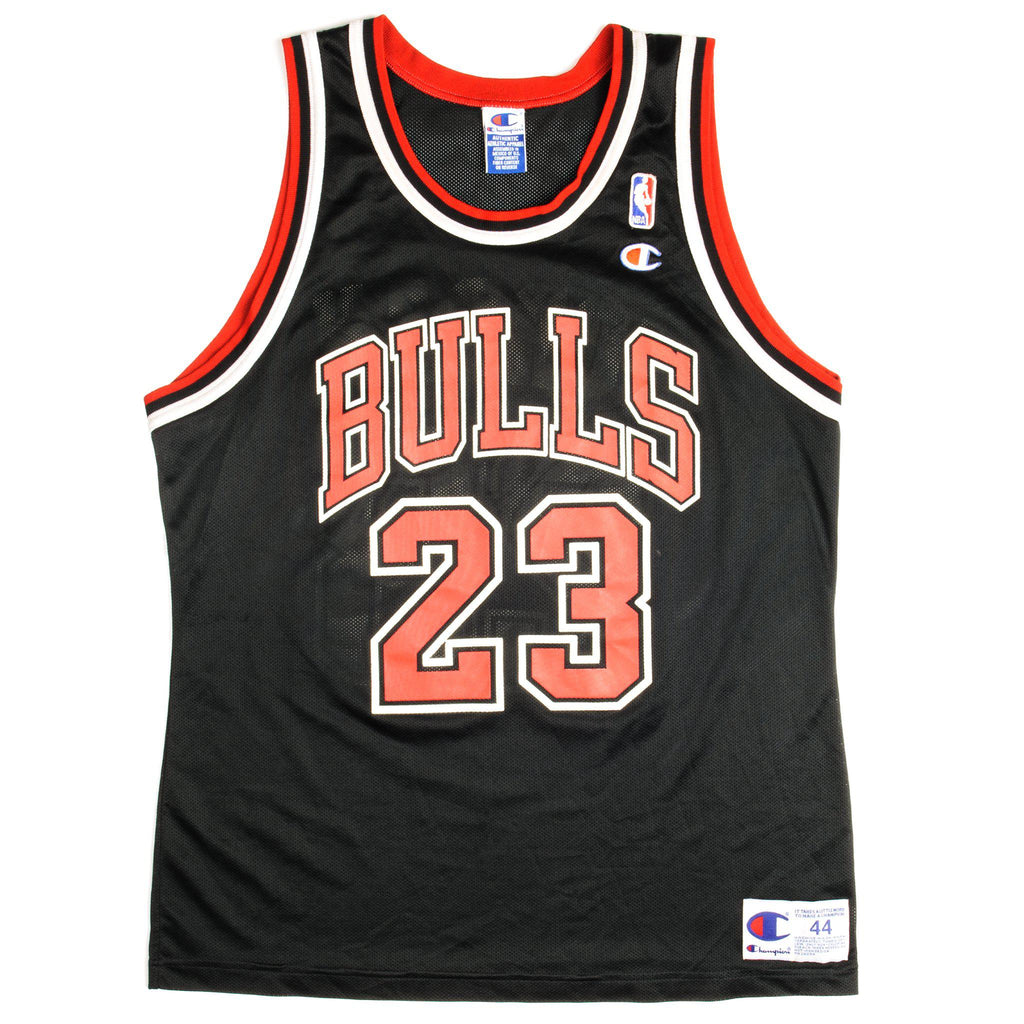 Vintage Champion Chicago Bulls Michael Jordan Black NBA Jersey Size 52 RARE