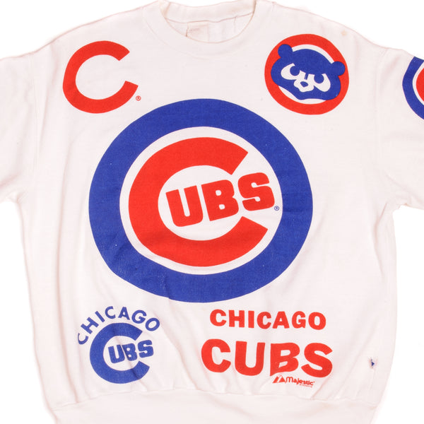 SUDADERA VINTAGE MLB CHICAGO CUBS TALLA GRANDE FABRICADA EN EE. UU. DÉCADA DE 1980