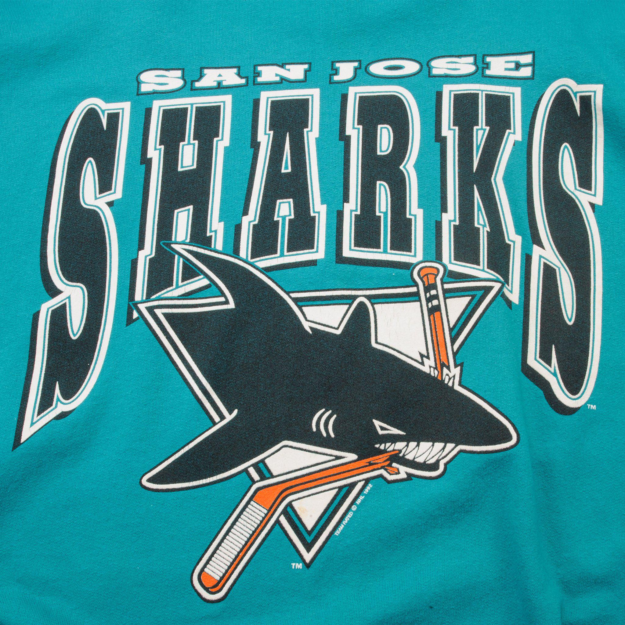 Vintage 1990s San Jose Sharks Sjs Old Logo Crew - XL