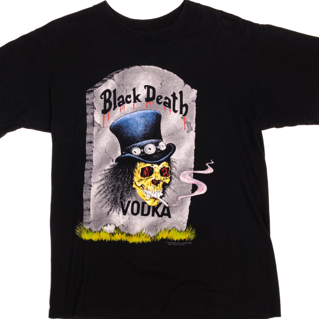 VINTAGE BLACK DEATH VODKA GUN N ROSES TEE SHIRT 1992 SIZE MEDIUM MADE IN USA